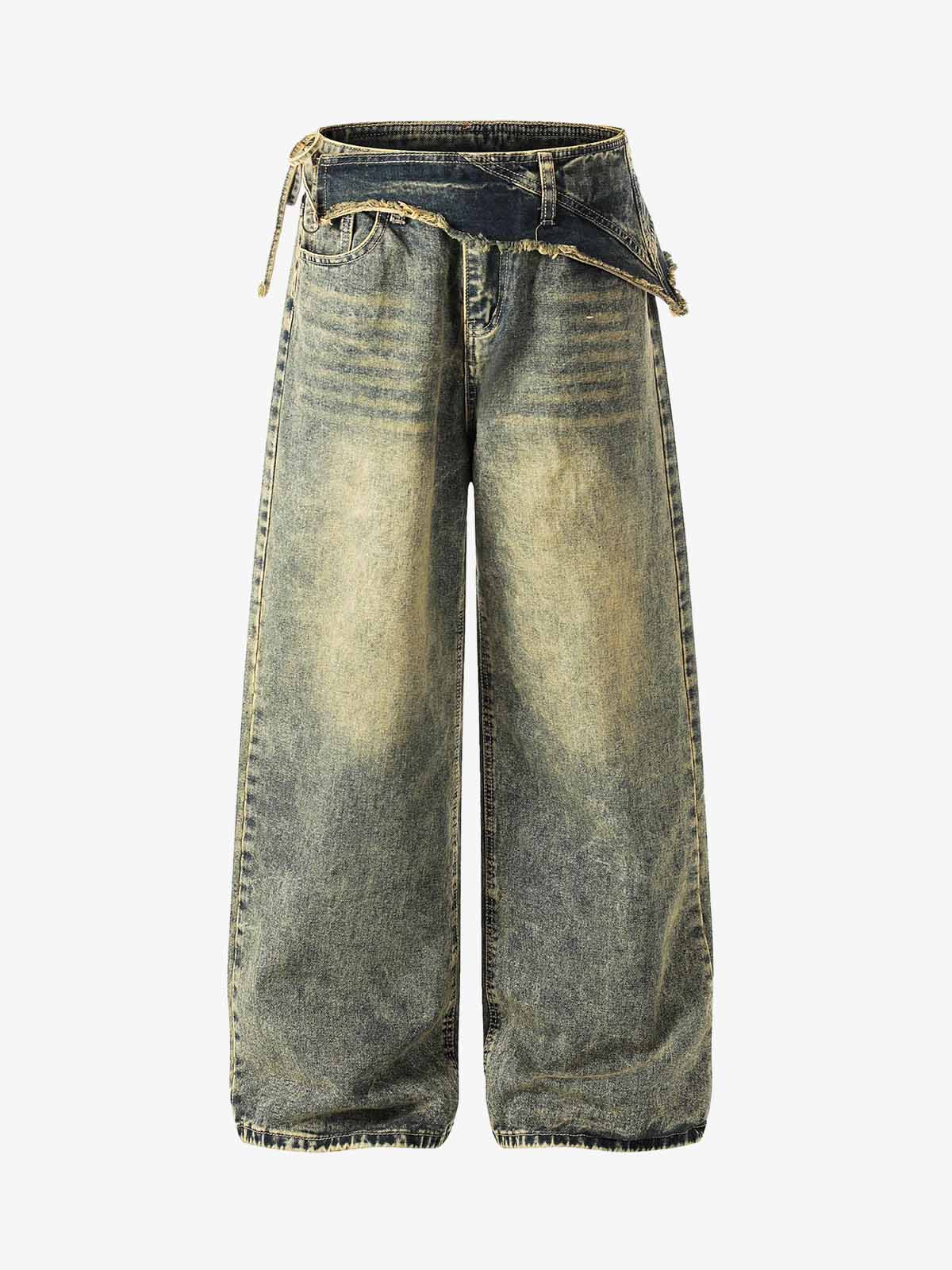 Layered Waist Tie Detail Vintage Wash Jeans