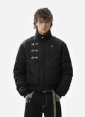 Detachable Faux Fur Collar Ruched Sleeve Bomber Jacket