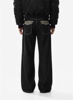 Vintage Plaid-Trim Tape-Belt Jeans