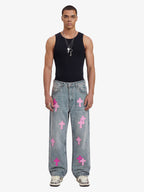 Vintage Washed Cross Patch Straight Leg Denim Jeans - 2605