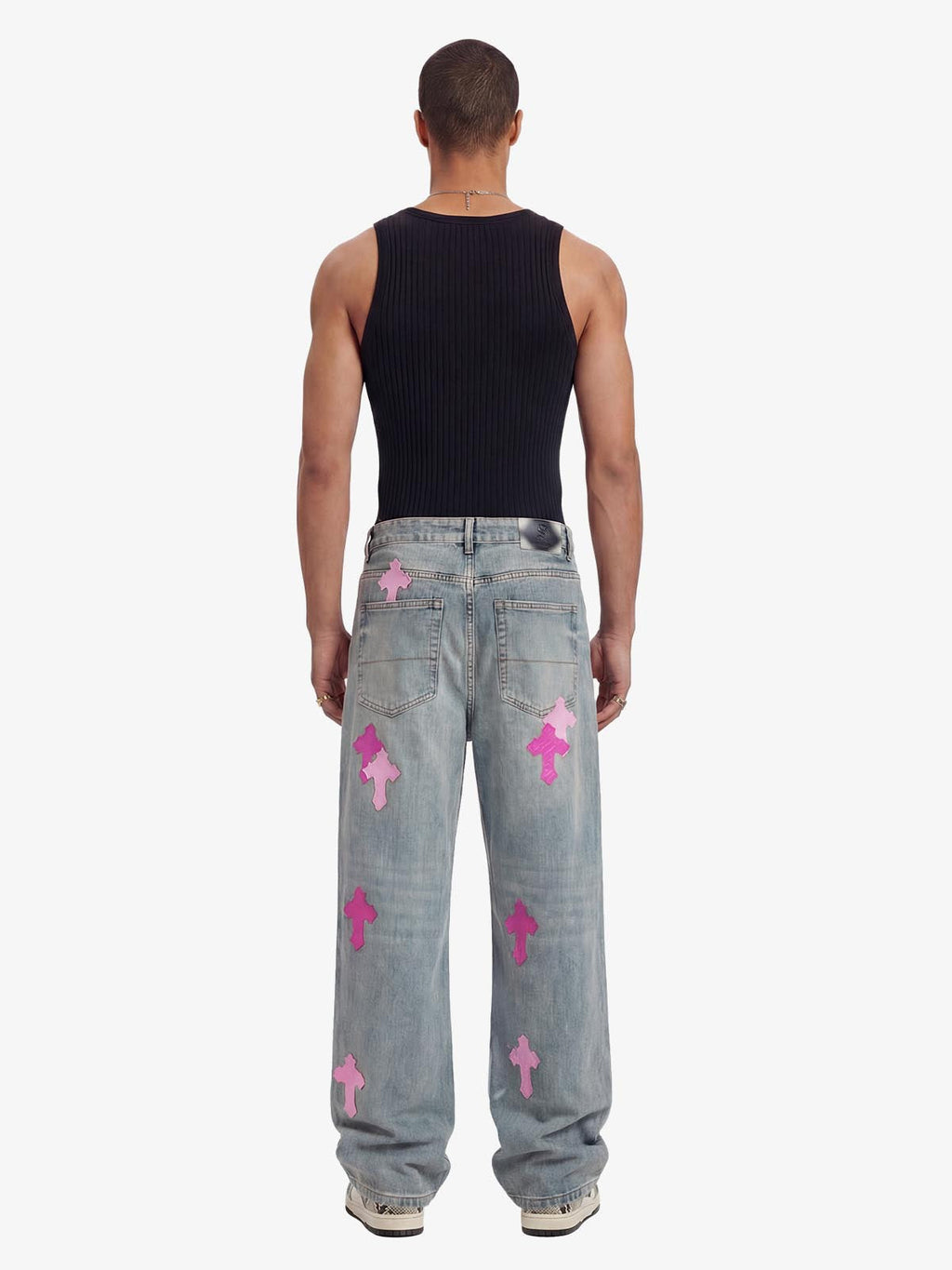 Vintage Washed Cross Patch Straight Leg Denim Jeans - 2605
