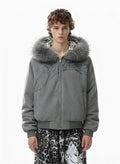Vintage Faux Fur Hoodedd Leopard Lined Graphic Bomber Jacket