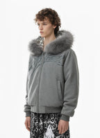 Vintage Faux Fur Hoodedd Leopard Lined Graphic Bomber Jacket