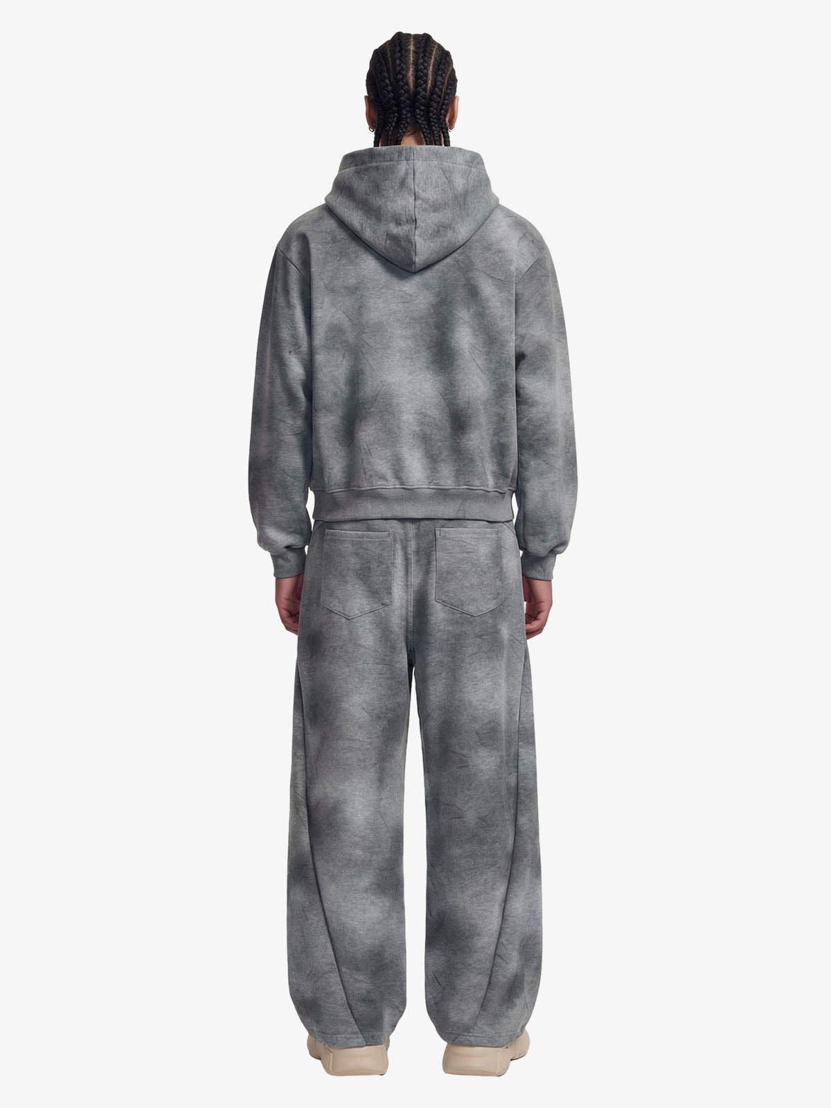 Vintage Washed Tie-Dye Zip Up Hoodie & Barrel Sweatpants Tracksuit