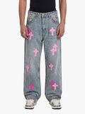 Vintage Washed Cross Patch Straight Leg Denim Jeans - 2605