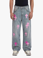 Vintage Washed Cross Patch Straight Leg Denim Jeans - 2605