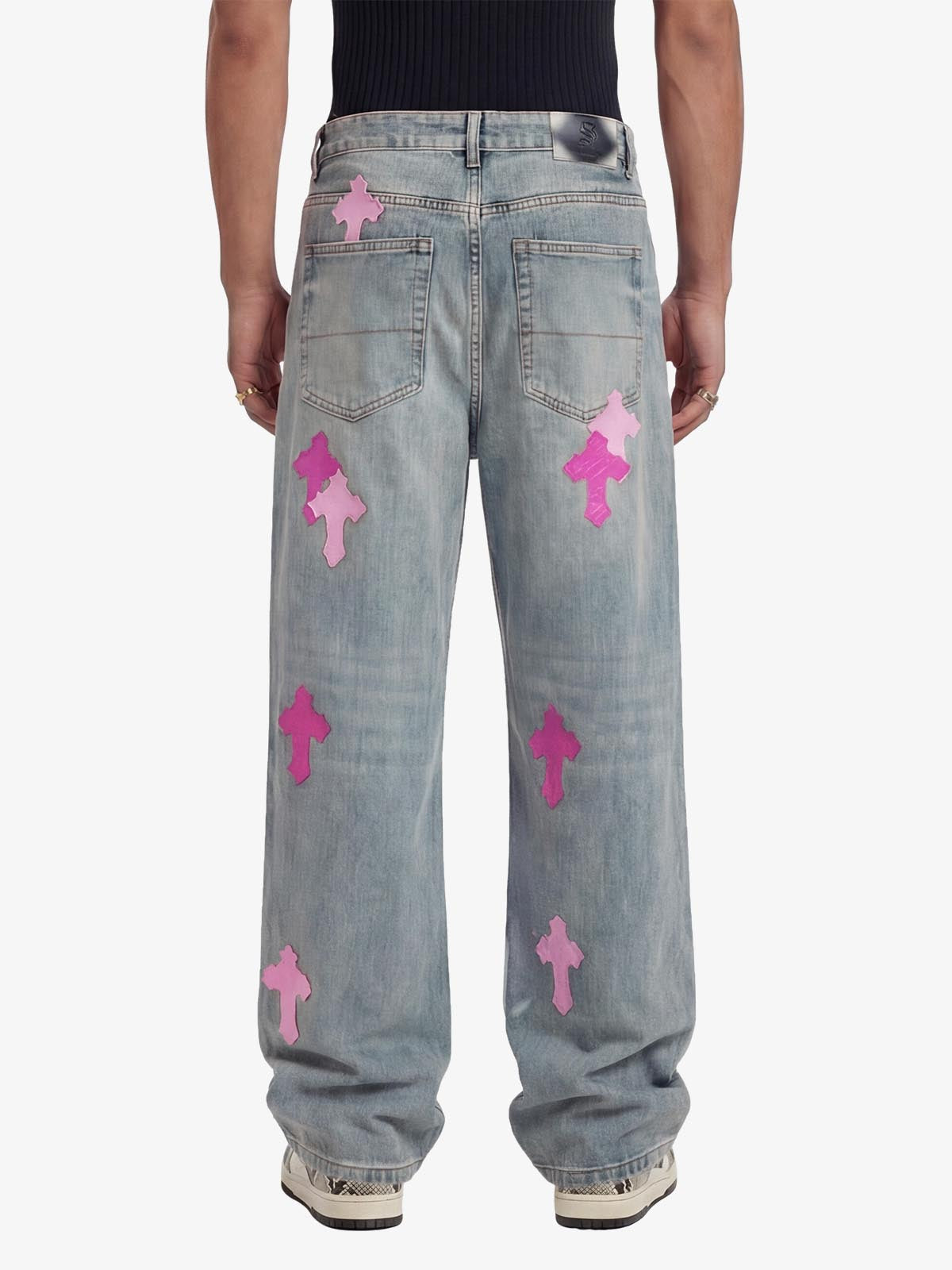 Vintage Washed Cross Patch Straight Leg Denim Jeans - 2605