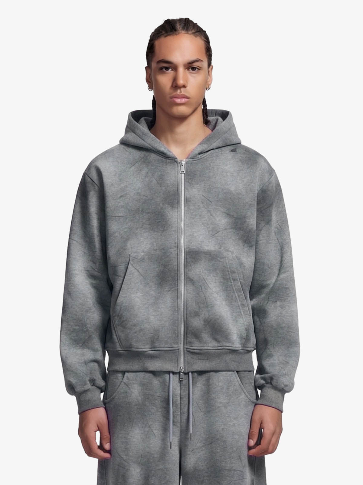 Vintage Washed Tie-Dye Zip Up Hoodie & Barrel Sweatpants Tracksuit