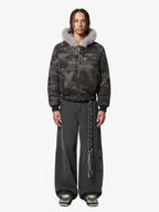 Vintage Camo Faux Fur Hood Padded Bomber Jacket