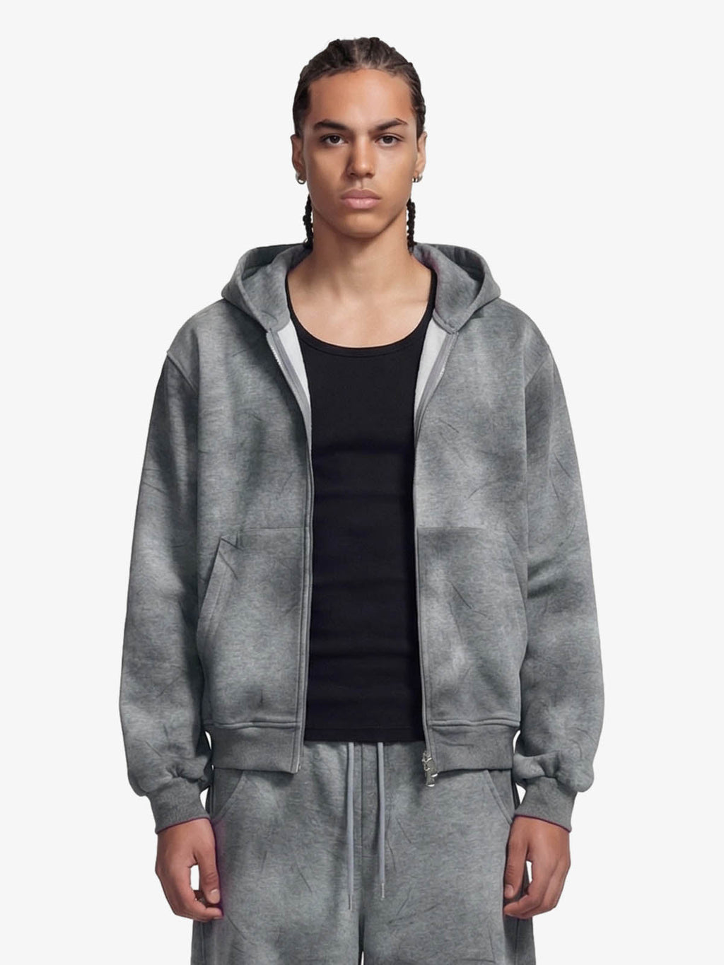 Vintage Washed Tie-Dye Zip Up Hoodie & Barrel Sweatpants Tracksuit