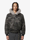 Vintage Camo Faux Fur Hood Padded Bomber Jacket