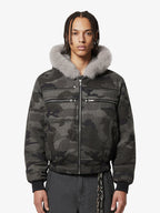 Vintage Camo Faux Fur Hood Padded Bomber Jacket