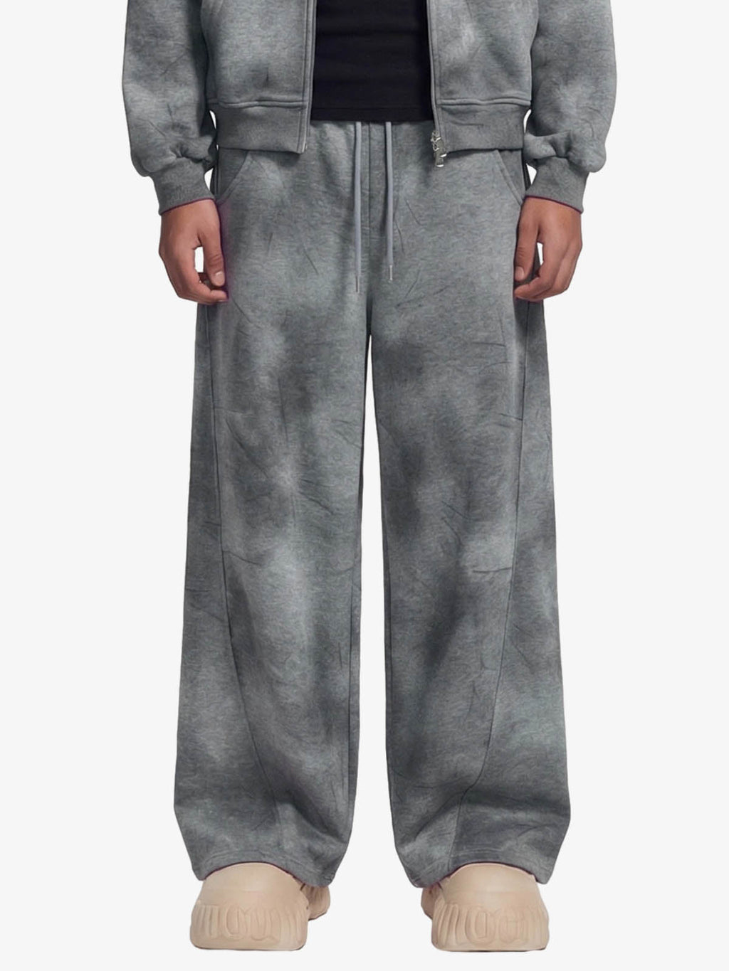 Vintage Washed Tie-Dye Zip Up Hoodie & Barrel Sweatpants Tracksuit