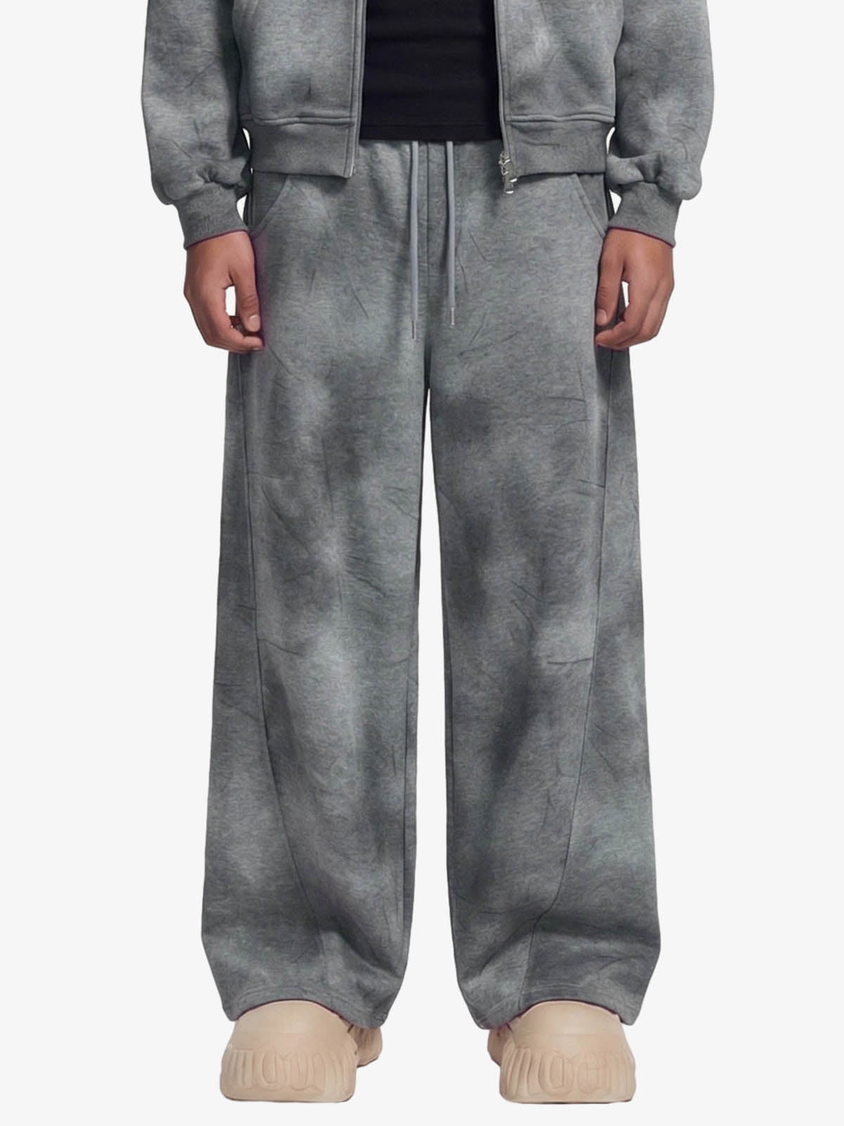Vintage Washed Tie-Dye Zip Up Hoodie & Barrel Sweatpants Tracksuit