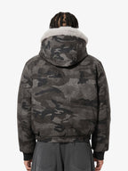 Vintage Camo Faux Fur Hood Padded Bomber Jacket