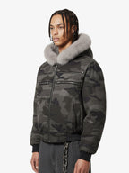 Vintage Camo Faux Fur Hood Padded Bomber Jacket