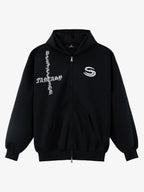 Gothic Letter Cross Embroidery Zip Up Hoodie and Sweatpants Set