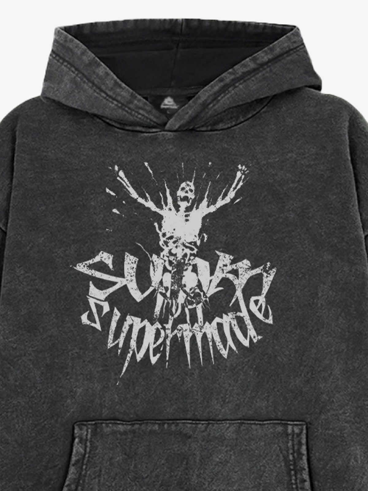 Gothic Devil Graphic Washed Hoodie