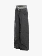 Vintage Washed Layered Waist Wide Leg Denim Jeans