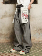 Distressed Reverse Design Large Pocket Printed Jeans - 2568