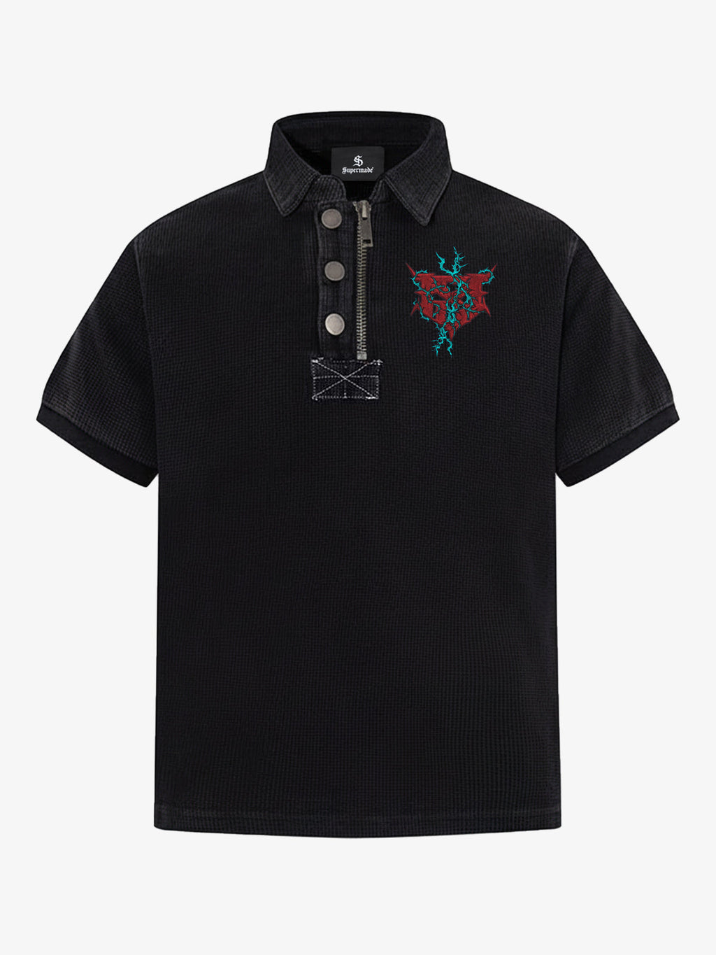 Embroidered Graphic Zip Polo Shirt