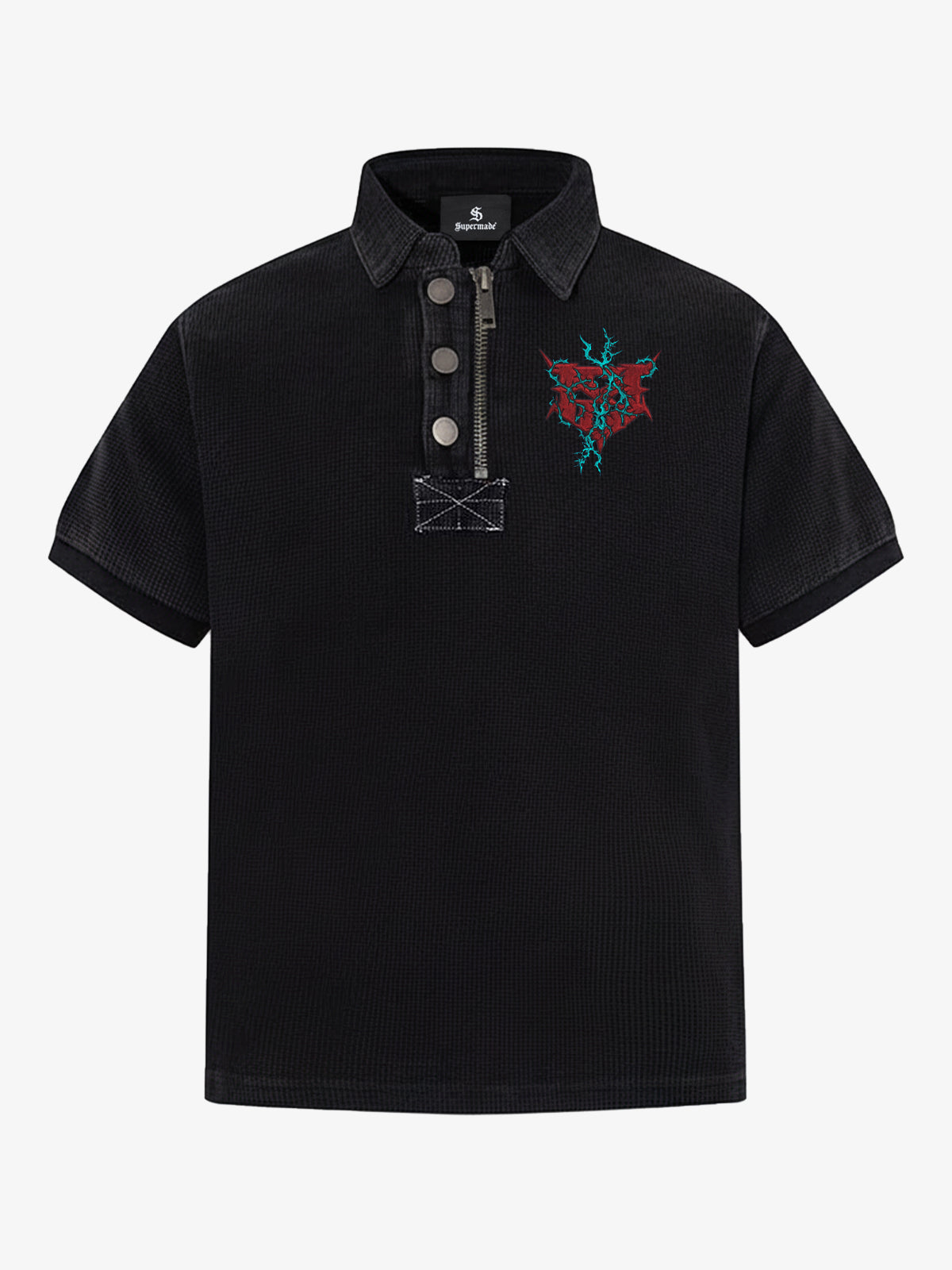 Embroidered Graphic Zip Polo Shirt