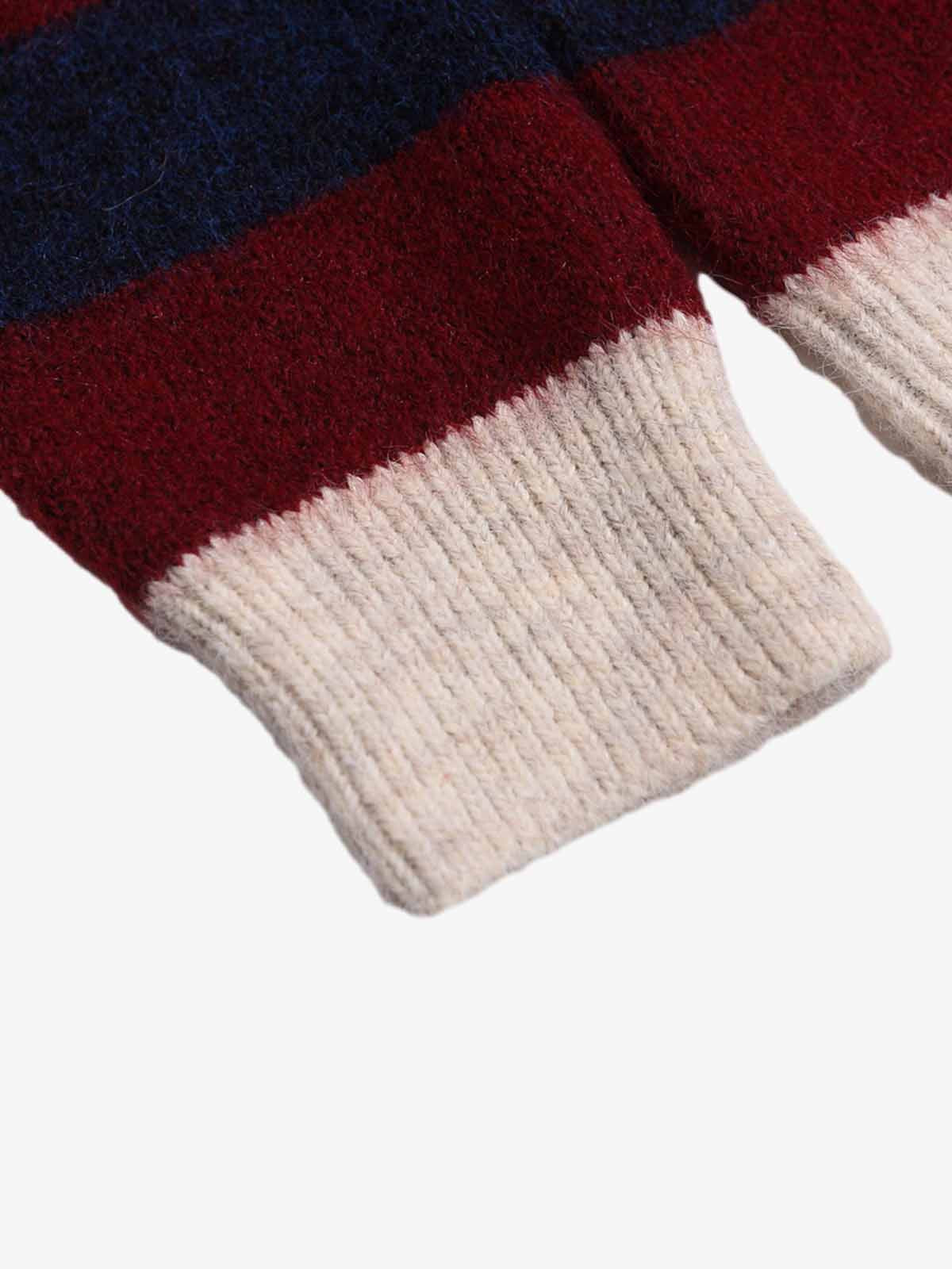 Retro Star Patchwork Striped V-Neck Polo Sweater