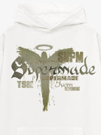 Vintage Washed Angel Halo Distressed Letter Graphic Hoodie