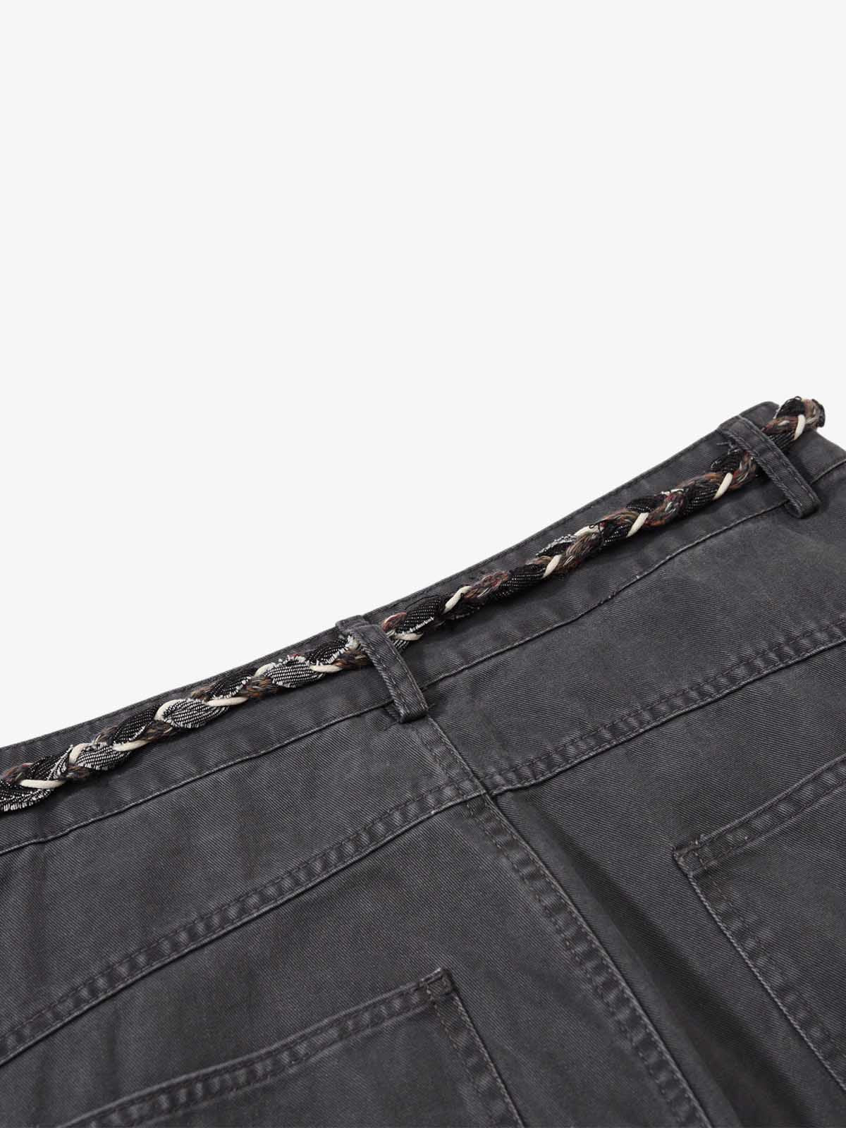 Washed Cargo Webbing Barrel Pants