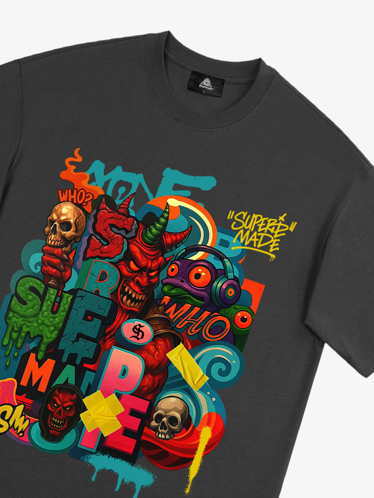Trendy Multicolor Graffiti Skull Graphic T-Shirt