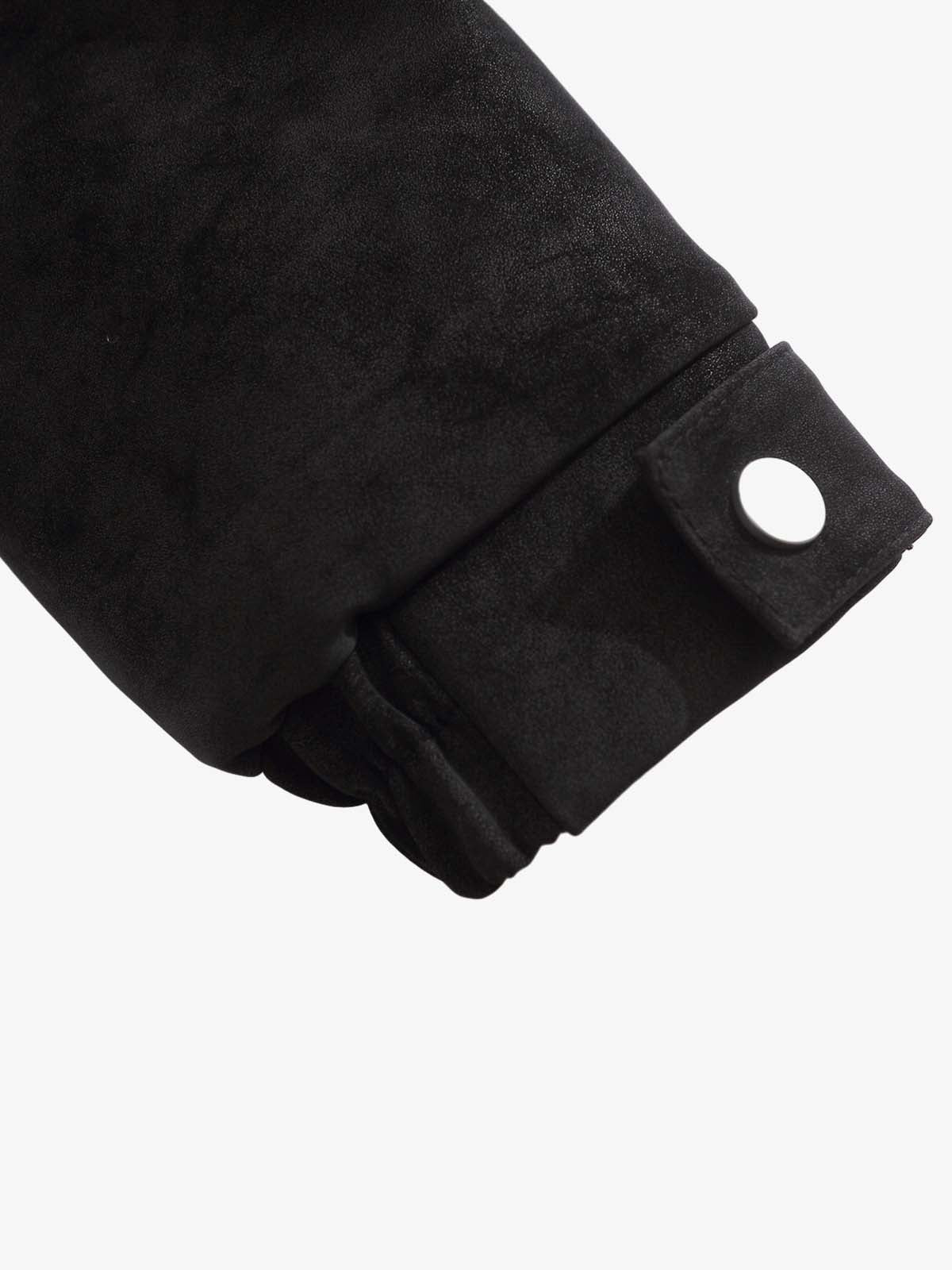 Retro Suede Texture Shearling Collar Fleece Bomber Jacket