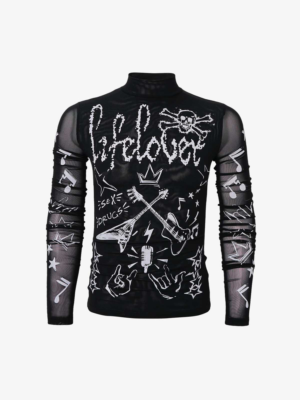 Punk Graphic Mesh Long Sleeve Top
