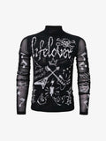 Punk Graphic Mesh Long Sleeve Top