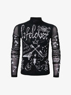 Punk Graphic Mesh Long Sleeve Top