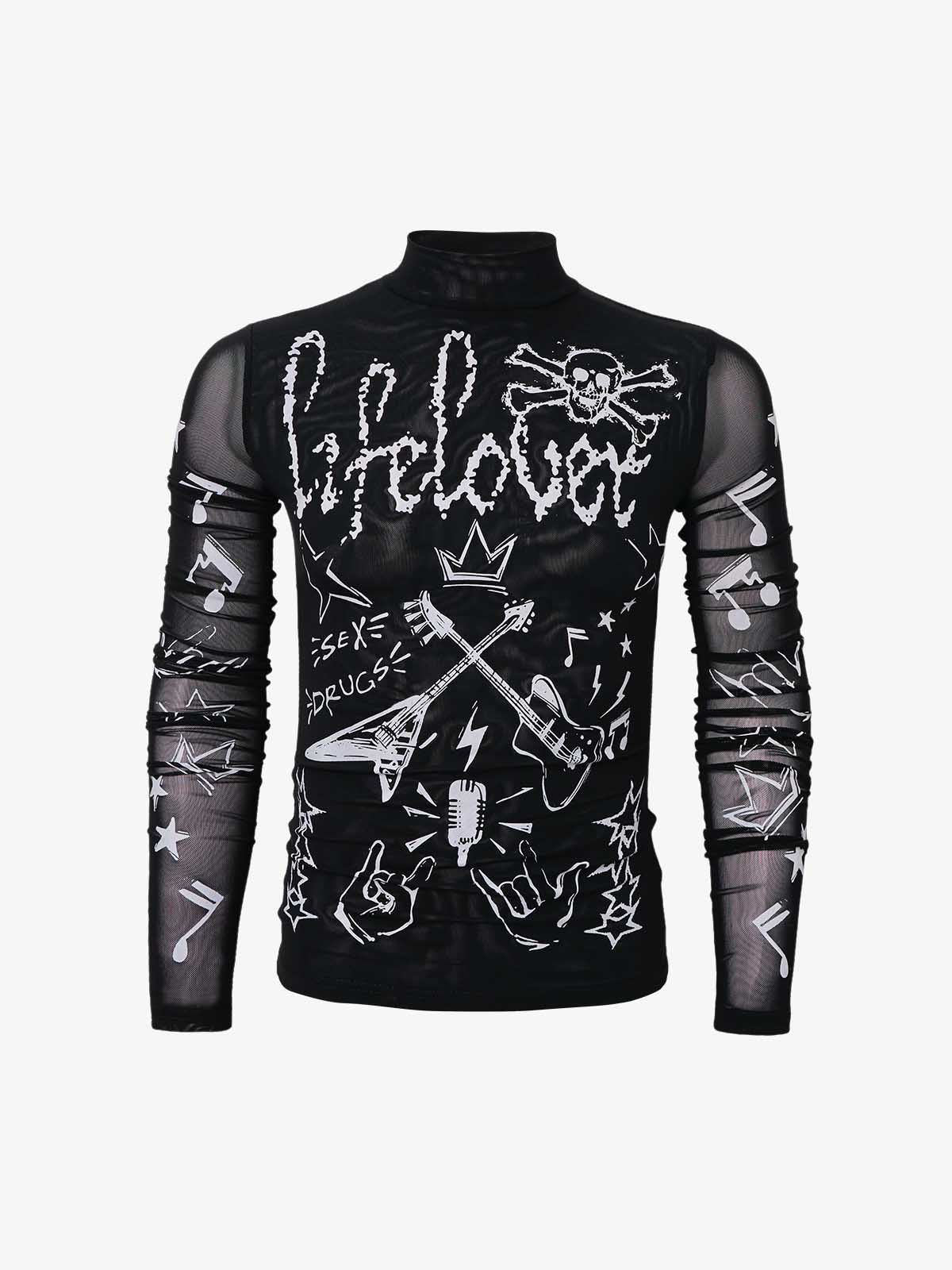 Punk Graphic Mesh Long Sleeve Top