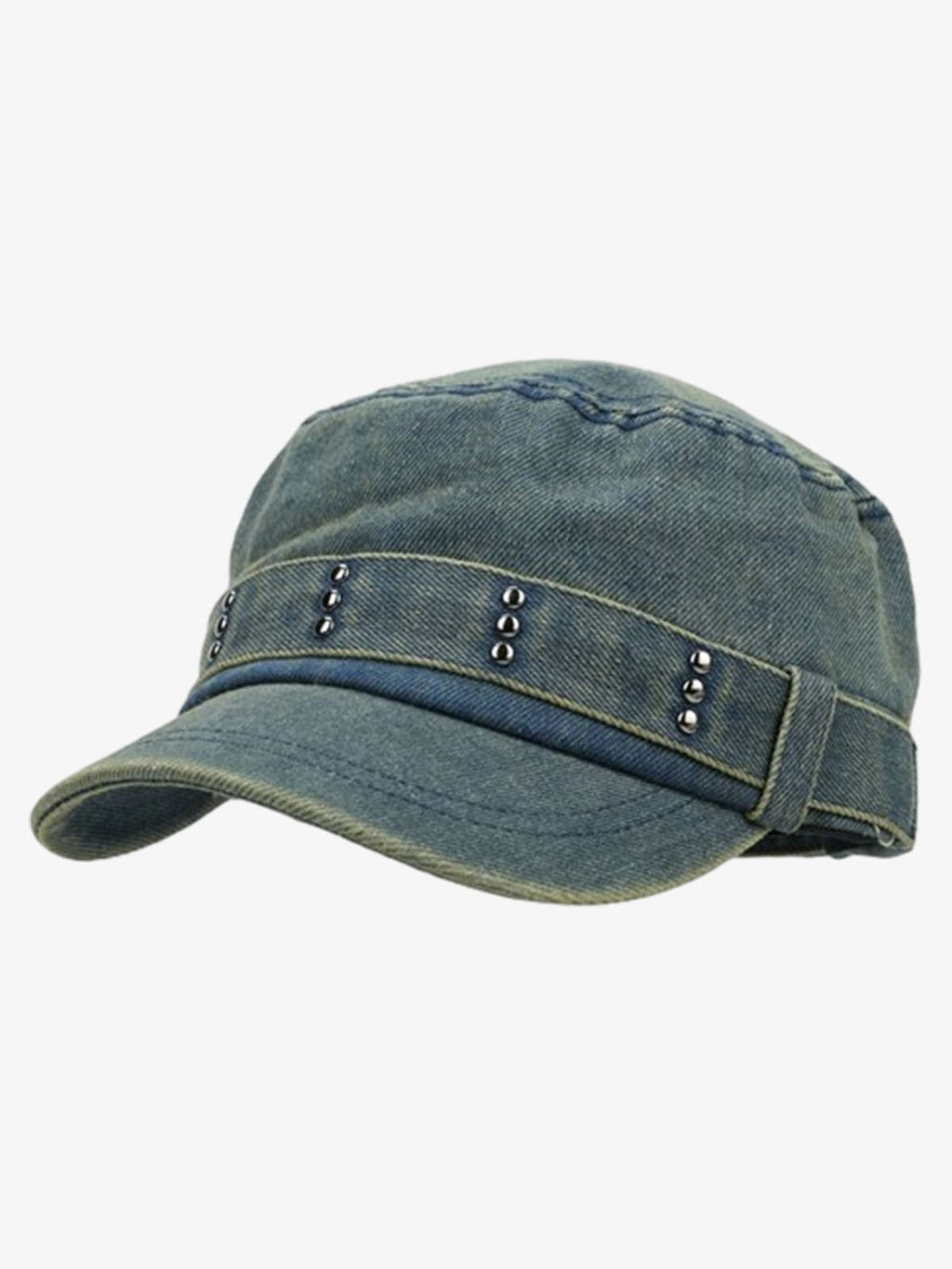 Distressed Stud Detail Cotton Flat Top Cap