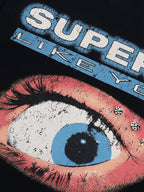 Waffle Knit Eye Graphic Letter Print T-Shirt