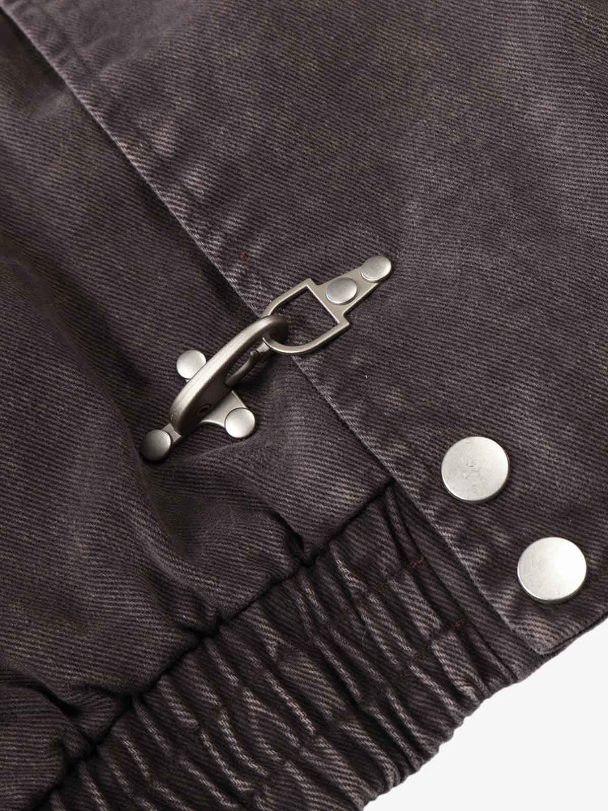 Washed Denim Metal Toggle Clasp Hooded Jacket