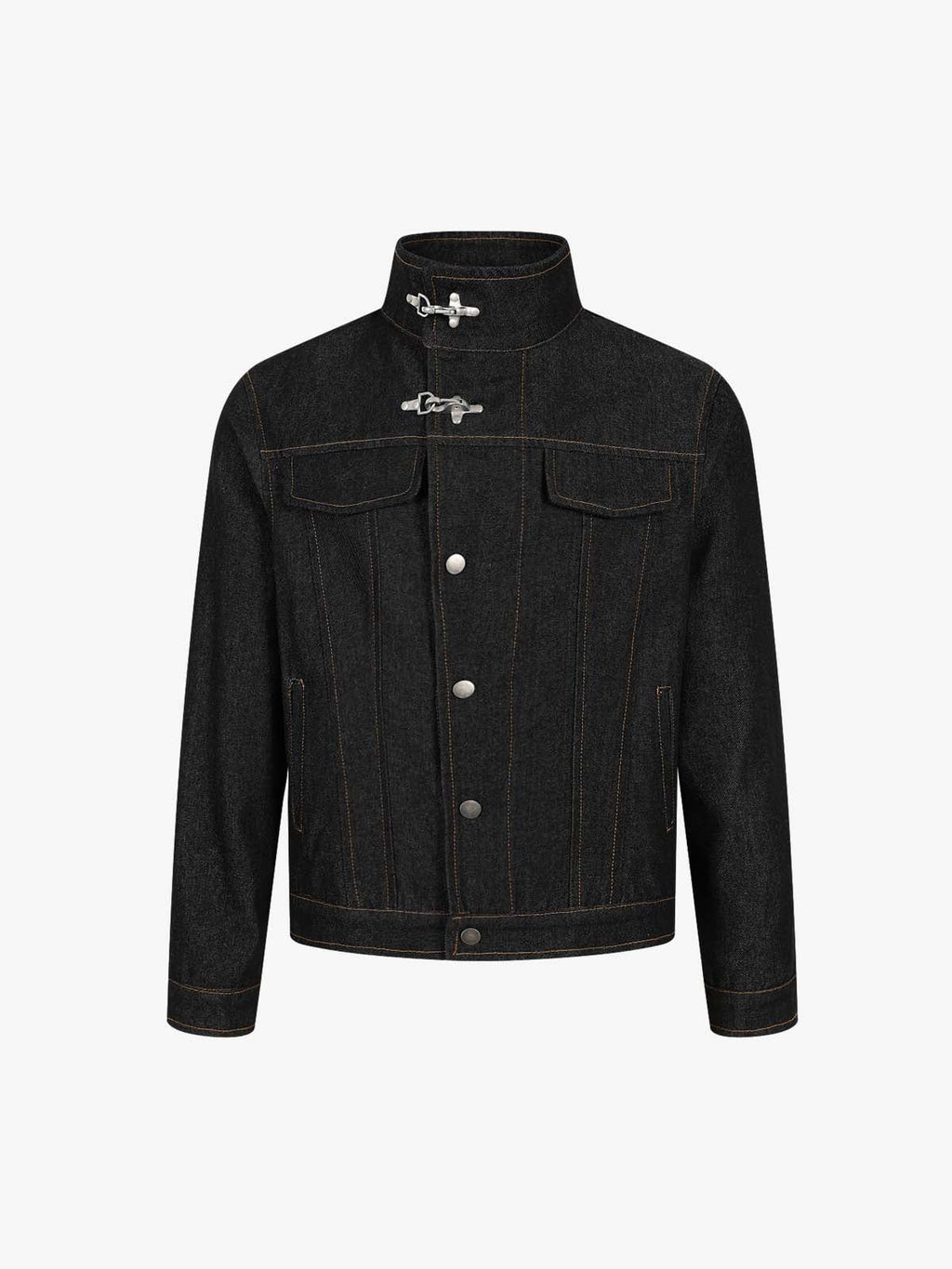 Stand Collar Clasp Detail Denim Jacket