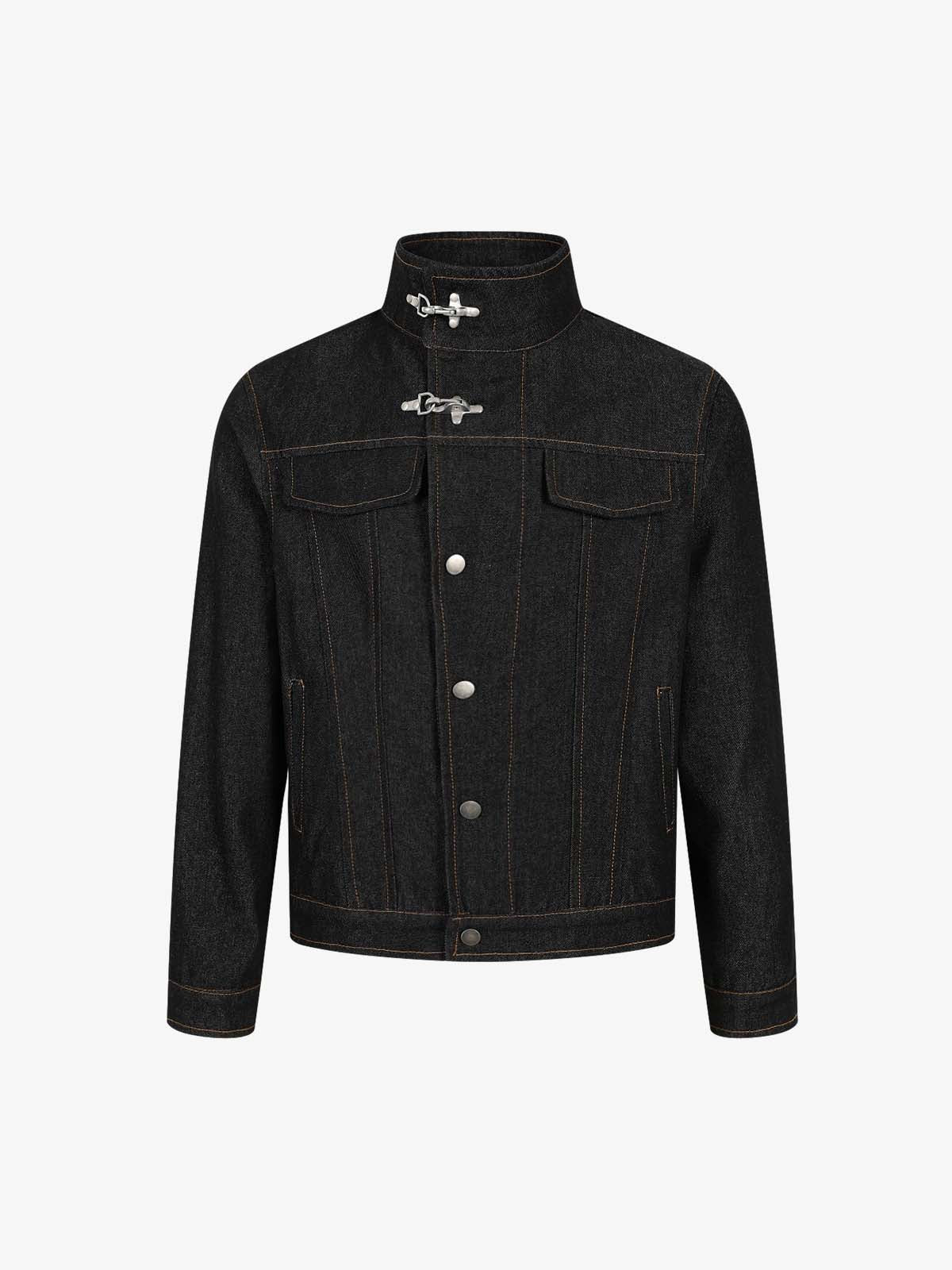 Stand Collar Clasp Detail Denim Jacket