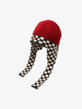 Retro Checkerboard Knit Color-Block Earflap Beanie Hat