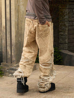 Distressed Raw-Edge Panel Sculpted Wide-Leg Jeans - 2590