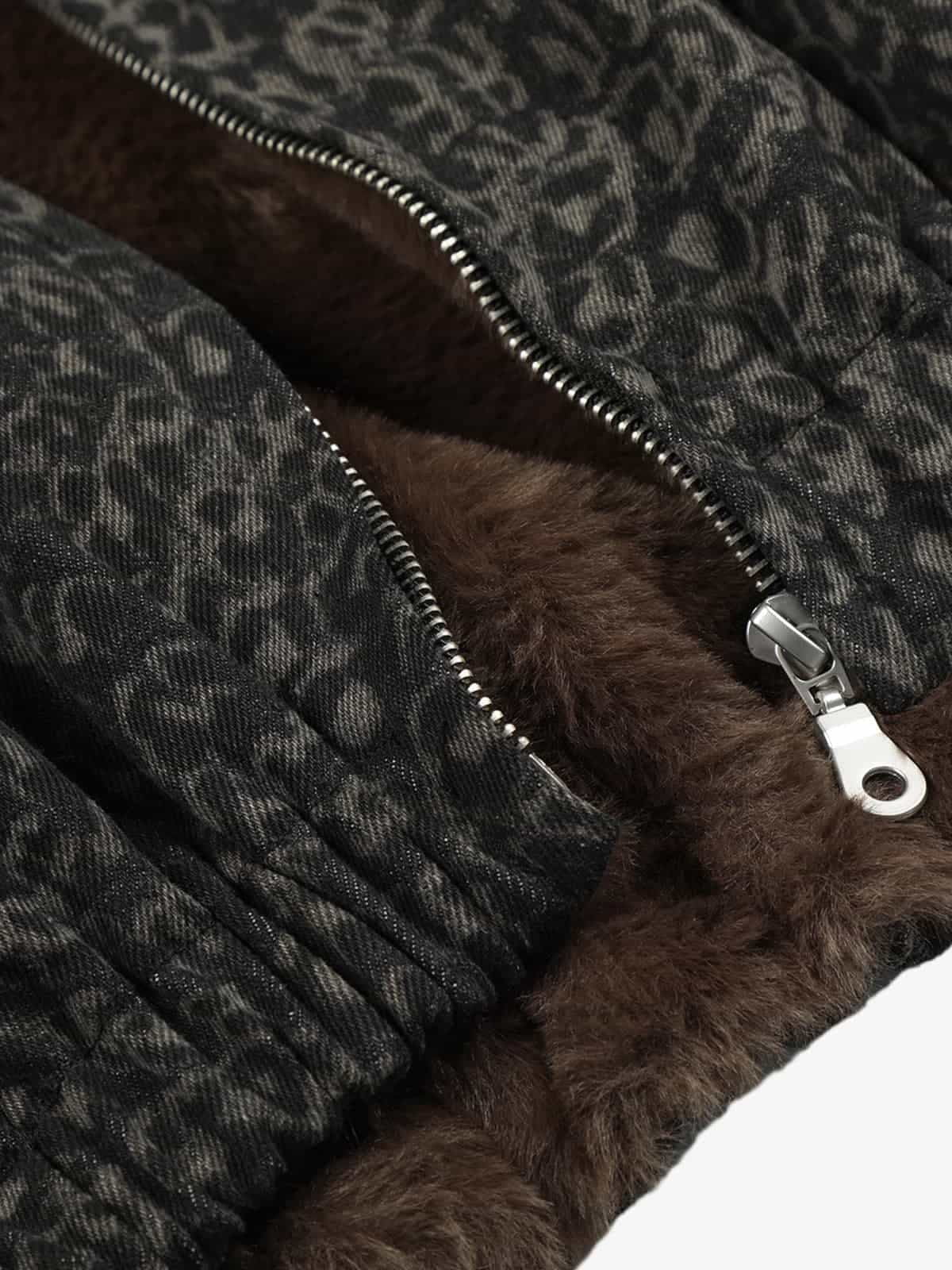 Vintage Leopard Print Fleece Zip Up Vest