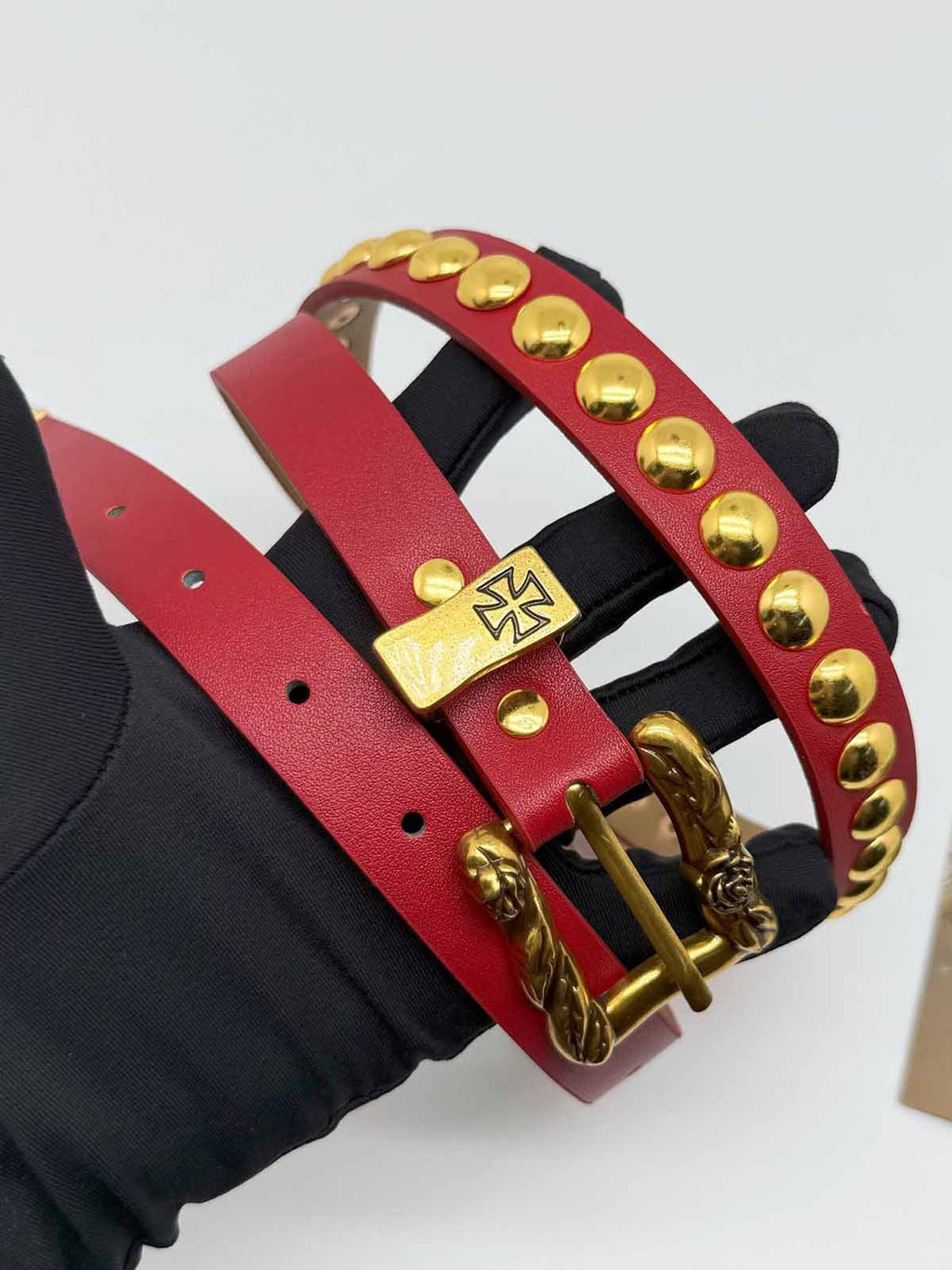 Gothic Cross Studded PU Leather Belt with Alloy Buckle