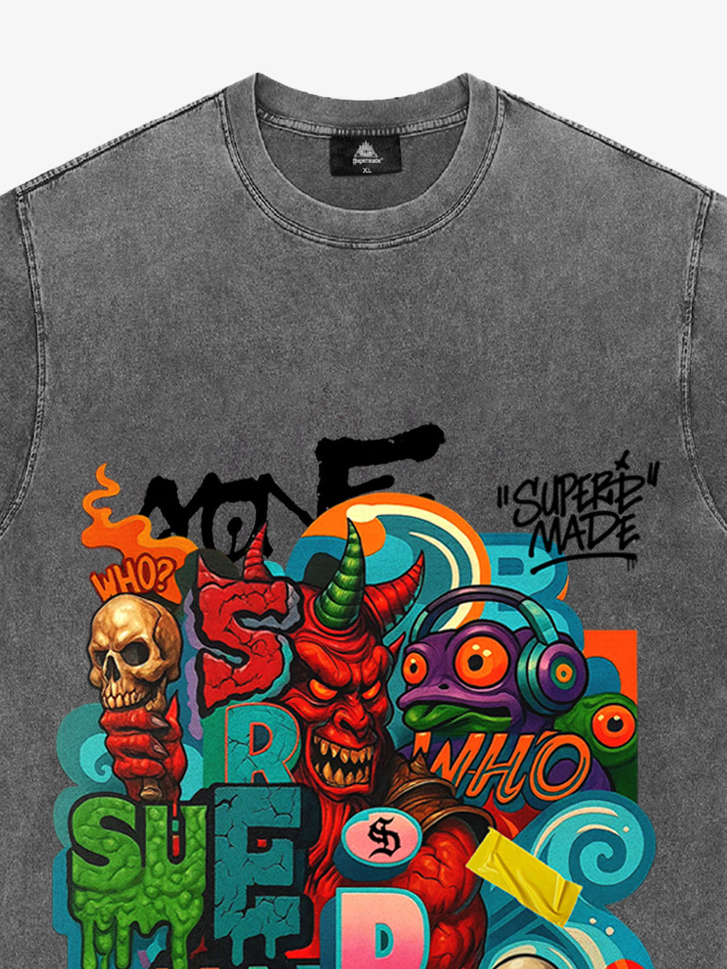 Trendy Multicolor Graffiti Skull Graphic T-Shirt