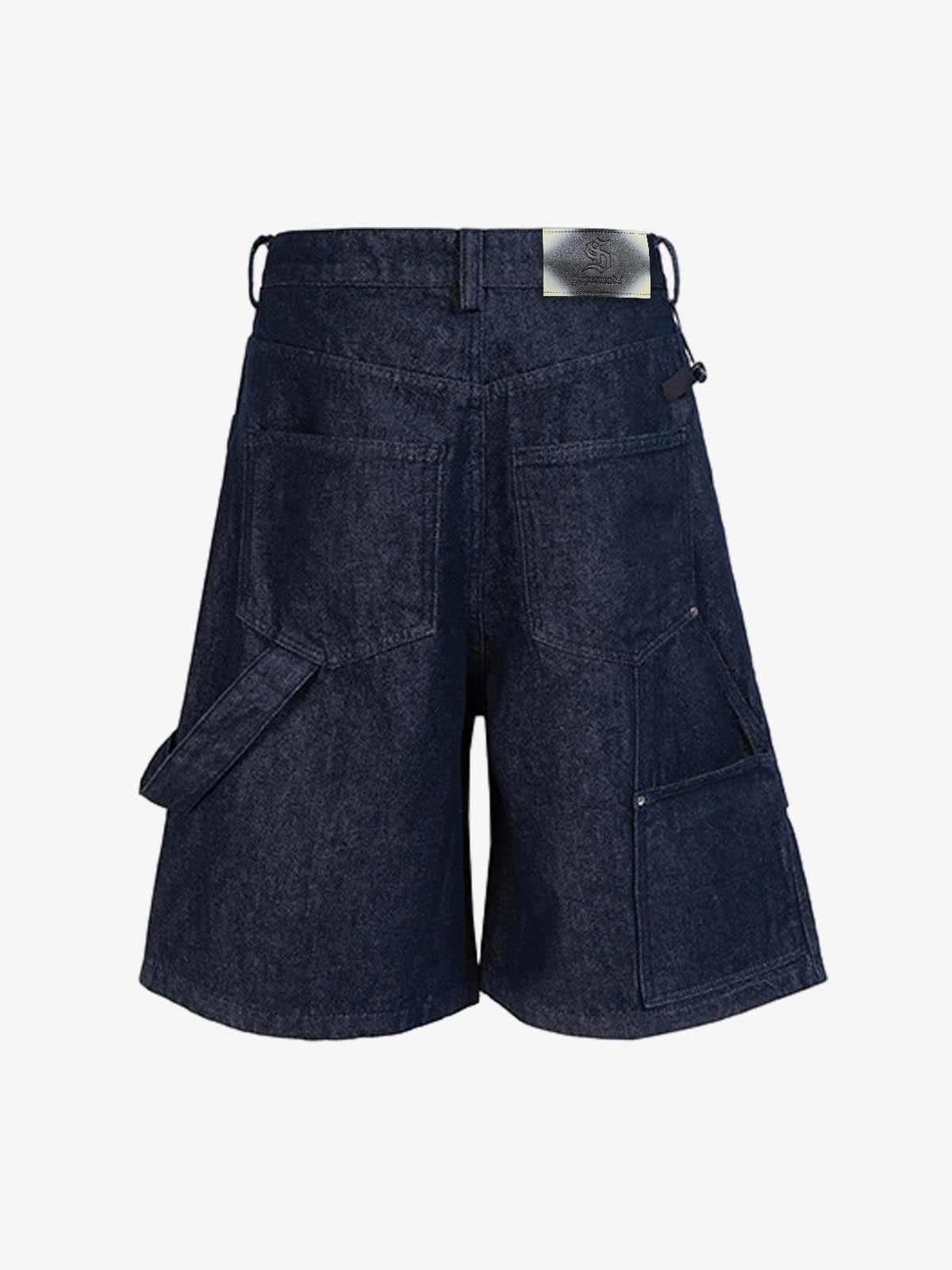 Pleated Panel Patchwork Denim Shorts