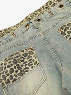 Y2K Double Waistband Leopard Print Wide Leg Jeans