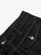 Contrast Stitch High-Waist Wide-Leg Barrel Jeans