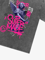 Street Pink Lucky Angel Graphic Design T-Shirt