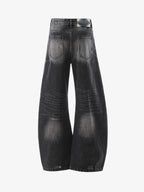 Vintage Washed Distressed Whisker Barrel Jeans